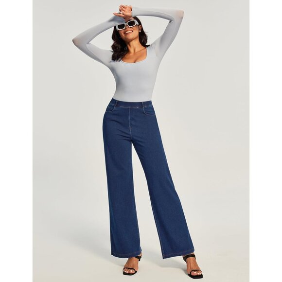 Wide Leg Jeans Women High Waisted Stretchy Baggy Straight Denim Pants - Picture 5 of 5